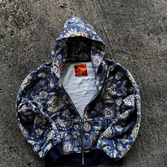 Blue & Beige Patterned Zip-Up Sweatshirt - Excellent Condition & Cozy! - Picture 2 of 3